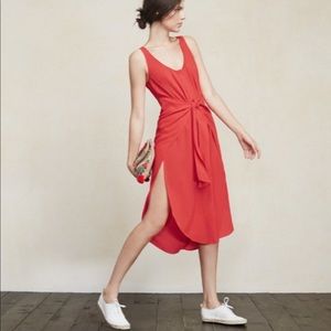 REFORMATION crepe tie front midi dress XS